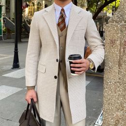 British Retro Houndstooth Coat Men Long Warm Jacket Fall Winter Mens Woolen Coat Top Quality Abrigo Largo Hombre Mantel Wolle 231221