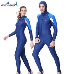 Wear Dive Sail UPF 50+ Lycra Diving Suit One Piece Swimsuit Rash Guard Men Women Long Sleeve Swimwear with hood Quickdry Plus Size