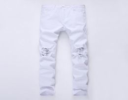 2020 New Fashion Men Holes white Jeans European High Street Motorcycle Biker Jeans Men Hip Hop Ripped Slim pants 12 colors5393650