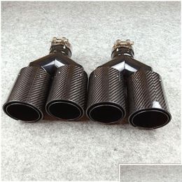 Muffler Y Style Outlet 92Mm Car Glossy Carbon Fibre Exhaust Pipe Tailtip Tips For Double Black Stainless Steel End Pipes Drop Delive D Dhiks