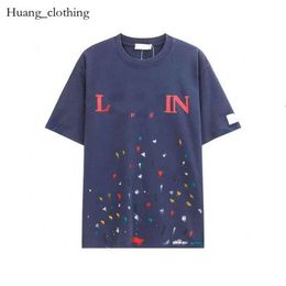 Luxury Lanvins Classic Hand Painted Graffiti Speckled Short Sleeve T-Shirt For Men And Women Trendy Loose Comfortable Lanvin T Shirt 308