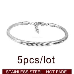 Beaded 5pcs/lo 316L stainless steel Snake Chain Bracelet fit Pandoraer Bracelet Women DIY Jewellery Making brazaletes de acero inoxidableL231221