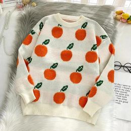 Women's Sweaters Women Sweater Autumn Winter Sueter Mujer Preppy Style Long Sleeve Pullovers Vintage Korean Fruits Embroidery