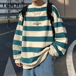 Spring Autumn Korean Fashion Striped Hip Hop Sweatshirt Man Casual Long Sleeve Tops Pullover Ropa Hombre Streetwear Male Clothes 231221