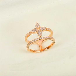 2022 Top quality S925 silver charm punk band ring with diamond and flower shape in rose gold plated for women wedding Jewellery gift196Q