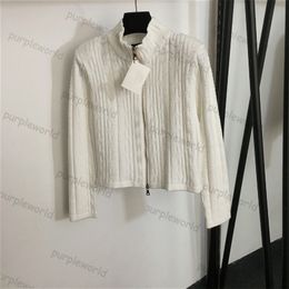 Knit Cardigan Women Zipper Short Sweater Slim Fit Pullover With Shoulder Padded Jacquard Knit Coat