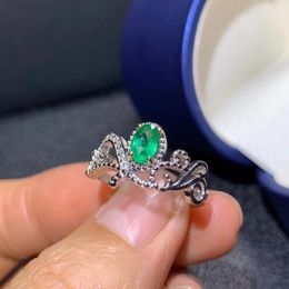 Cluster Rings Retro Grace Lucky Wave Natural Green Emerald Ring S925 Silver Gemstone Women's Girl Party Fine Ewelry