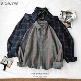 Large Size Shirts Plaid Vintage Loose M5XL arrival Men Clothing Korean Style Allmatch Soft Trendy Ins Spring Young Leisure 231221