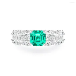 Cluster Rings Square Pagoda 6.5 Cultivate Ancestral Green Half Ring Full Diamond Light Luxury Jewellery Ladies