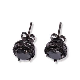 Mens Hip Hop Stud Earrings Jewelry Fashion Black Silver Simulated Diamond Round Earring For Men261g