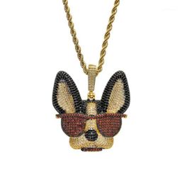 Brass CZ Large Witty dog with glasses Pendants Iced Out Hip Hop Necklace For Men And Women Party Jewellery Gift CN13713141446