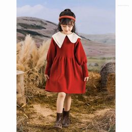 Girl Dresses Girls' Autumn Dress 2023 Fashionable French Knitted Princess Children's Red Sweater Skirt