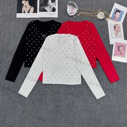 Womens Sweater Designer Knitwear Fashion Rhinestone Long Sleeved Knitted Tops Base 3 Colour Pullover