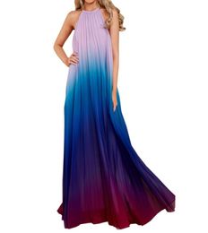 Party Dresses 2021 Sexy Women Backless Maxi Dress Pleated Sleeveless Summer Chiffon Halter Neck Long Boho Beach4793421