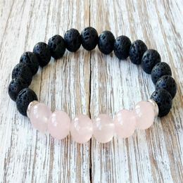 Rose Quartz Lava Yoga Bracelet Healing Crystals Wrist Mala Beads Chakra Jewelry Natural Stone Womens Yoga Bracelet2431