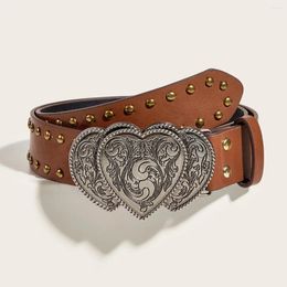 Belts Luxury Designer Vintage Punk Goth Studded Heart Belt Pink Black White Y2k Fashion Women Men's Leather Jeans Accessories