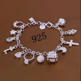 Fashion Jewellery 925 Sterling Silver Moon Love Cross Charm Chain Bracelets Charms for Men or Women Fine Gift259h