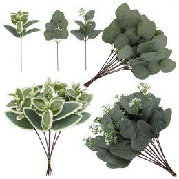 Decorative Flowers 12Pcs/lot Artificial Eucalyptus Leaves Bunch Branch Fake Plants For Vase Home Party Wedding Outdoor DIY Flower Wall Decor