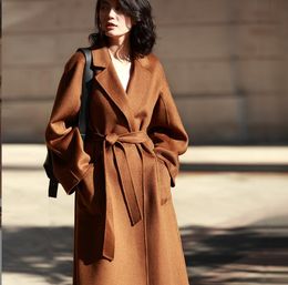 Womens Wool Blends 23 Autumn Winter New Handmade Double-Sided Water Ripple Coat Cashmere Drop Delivery Otcdf