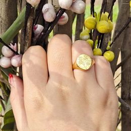 Cluster Rings Birth Flower Gold Plated Stainless Steel Handcrafted Engraved Signet Ring Unique Gift For Women/Girls