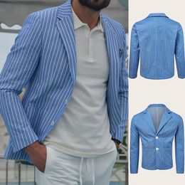 Spring Sky Blue Wedding Suits For Men Slim Fit Striped Groom Tuxedos One Jacket No Pants