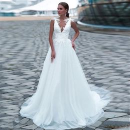 Stunningbride 2024 Modest Sheer Appliques Lace Wedding Dresses Sleeveless Bridal Gowns Custom Online Robe De Mariee Plus Size Formal