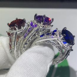Choucong Drop Luxury Jewellery 925 Sterling Silver Three Colour Sapphire&Amethyst Gemstones Women Wedding Engagment Flower B233e