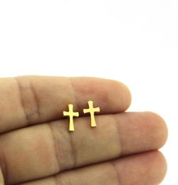 New Arrival Tiny Cross Earrings Stainless Steel Earring Gold Color Blessed Ear Studs Jewelry For Women Kids Girls Gift T1426461303