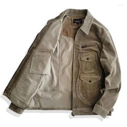 Men's Jackets Amekaji Wear Clothes Men Khaki Corduroy Multi-Pocket Workwear Jacket Coat Japanese-Style Retro Casual