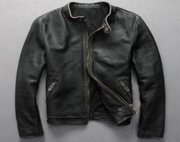 Vintage genuine leather jacket men black cowskin short simple motorcycle jacket men039s thin leather coat chaqueta cuero hombre3814896