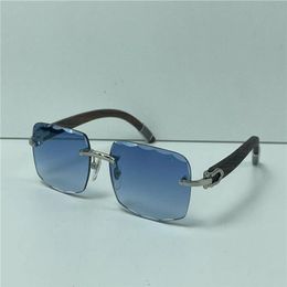 Selling fashion design sunglasses 0117 square cut lens rimless frame spring wooden temples classic simple style uv400 protection g225c