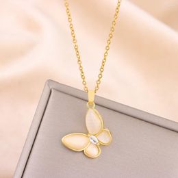 Pendant Necklaces In Temperament Cute Opal Butterfly Stainless Steel Necklace For Women Sweet Sexy Female Clavicle Chain Girls Jewellery