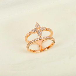 2022 Top quality S925 silver charm punk band ring with diamond and flower shape in rose gold plated for women wedding Jewellery gift250g