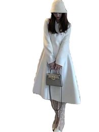 Women's Fur Faux Fur Winter Women Elegant White Slim Woollen Coats Female Double Breasted A-line Korean Thick Warm Long Coats Office Lady Coats