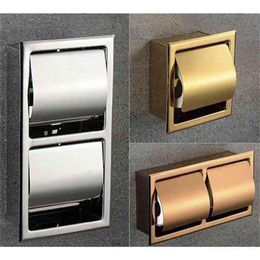 304 Stainless Steel Polished Wall Recessed Built-in Toilet Paper Holder Public el Rose Gold Concealed roll tissue 210709295m