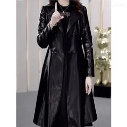 Women's Leather Women Winter Jacket Long Thicked Warm Add Velvet PU Female Autumn Double Breasted Trench Coat 4XL