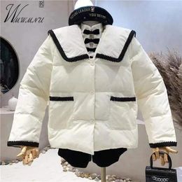 Women's Trench Coats Sweet Doll Collar Down Cotton Jackets Women Korean Fashion Loose Warm Winter Parkas Oversize 80kg Thick Clothing Padded