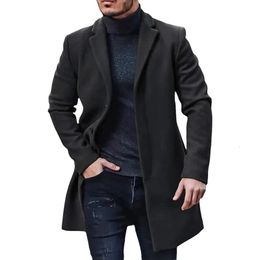 Men's Trench Coat Slim Fit Single Breasted Wool Blend Down Overcoat Winter Business Pea Top Jacket Notch Lapel Jacket 231220