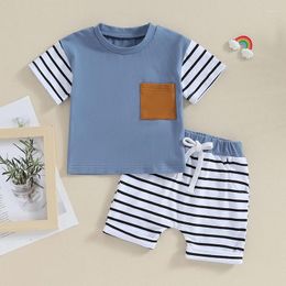 Clothing Sets Summer Casual Baby Boys Set Short Sleeve Crew Neck Pocket T-shirt With Striped Shorts 2PCS Born Infant Outfits Suit