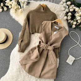 Autumn and Winter Gentle Style Wear Women's 2023 Korean Fashion Short Temperamental Sweater Vest Suit Skirt Two Piece Set 231221