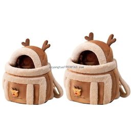 Pet Backpack Warm Travel Bag for Cat Dog Portable Small Animal Cage Outgoing Plush Bag Cat Winter Travel Bag 231221