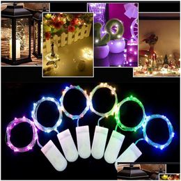 Led Strings 2M 20 Fairy Lights String Starry Cr2032 Button Battery Operated Sier Christmas Halloween Decoration Wedding Party Light Dhxtw