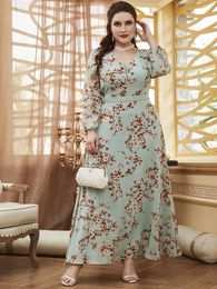 Dresses TOLEEN Women Large Plus Size Maxi Dress 2022 Spring Pink Green Black Chic Elegant Long Sleeve Floral Evening Party Robe Clothing