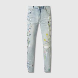 Jeans American Style High Street Light Blue Paint Distressed Hole Patches Internet Celebrity Fccc1