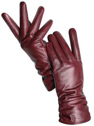 Women's sheepskin gloves winter warm plus velvet short thin touch screen driving Colour leather high Quality 2081 231220