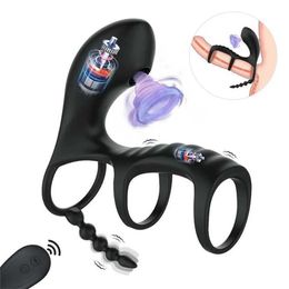 Massager 3 IN Pines Shop Delayed Cock Ring Remote Clit Sucking Stimulator Butt Anal Plug Sex Toys for Couple 80% Online Store 50% factory s