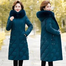 Women's Trench Coats Winter Jacket Middle-aged Mother's Clothing Fur Collar Hooded Parkas Loose Thick Coat Female Warm Zipper Parka Outwear