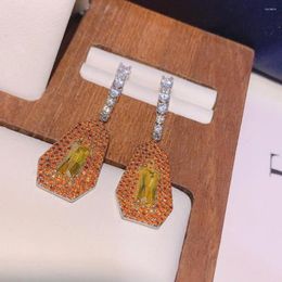 Dangle Earrings Fashion Trendy Geometric Yellow Cubic Zircon Crystal CZ Drop Earring For Women Bridal Bijoux Femme E-33