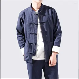 Ethnic Clothing Chinese Style Cotton Linen Hanfu Casual Buckle Tang Suit Spring Autumn Coat Men 2023 Mens Retro Shirt