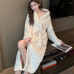 Women's Sleepwear Winter Flannel Robe Women Fleece Sexy Warm Thicken Thermal Bathrobe Autumn Long Sleeve Nightwear Home Dressing Gown